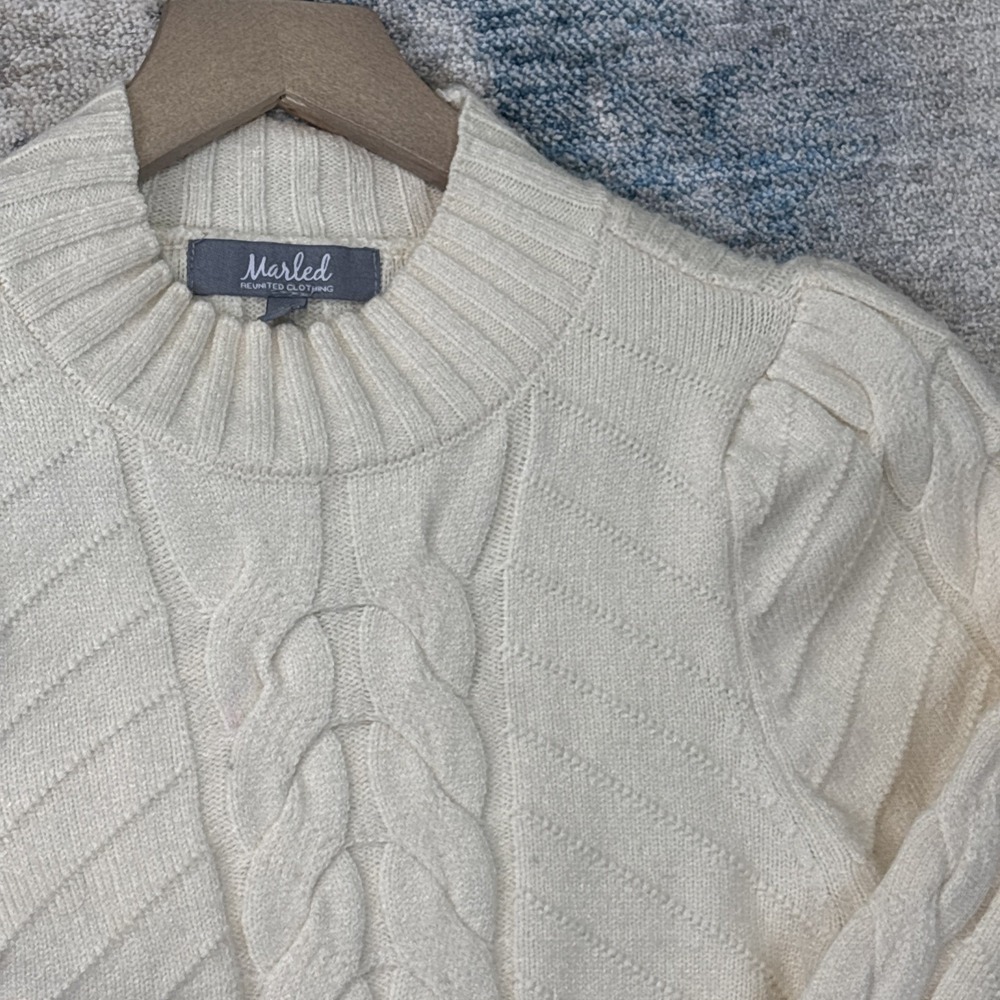 Cottagecore Grandmacore Cream‎ Cable Knit Sweater Womens M Cozy Vintage Style